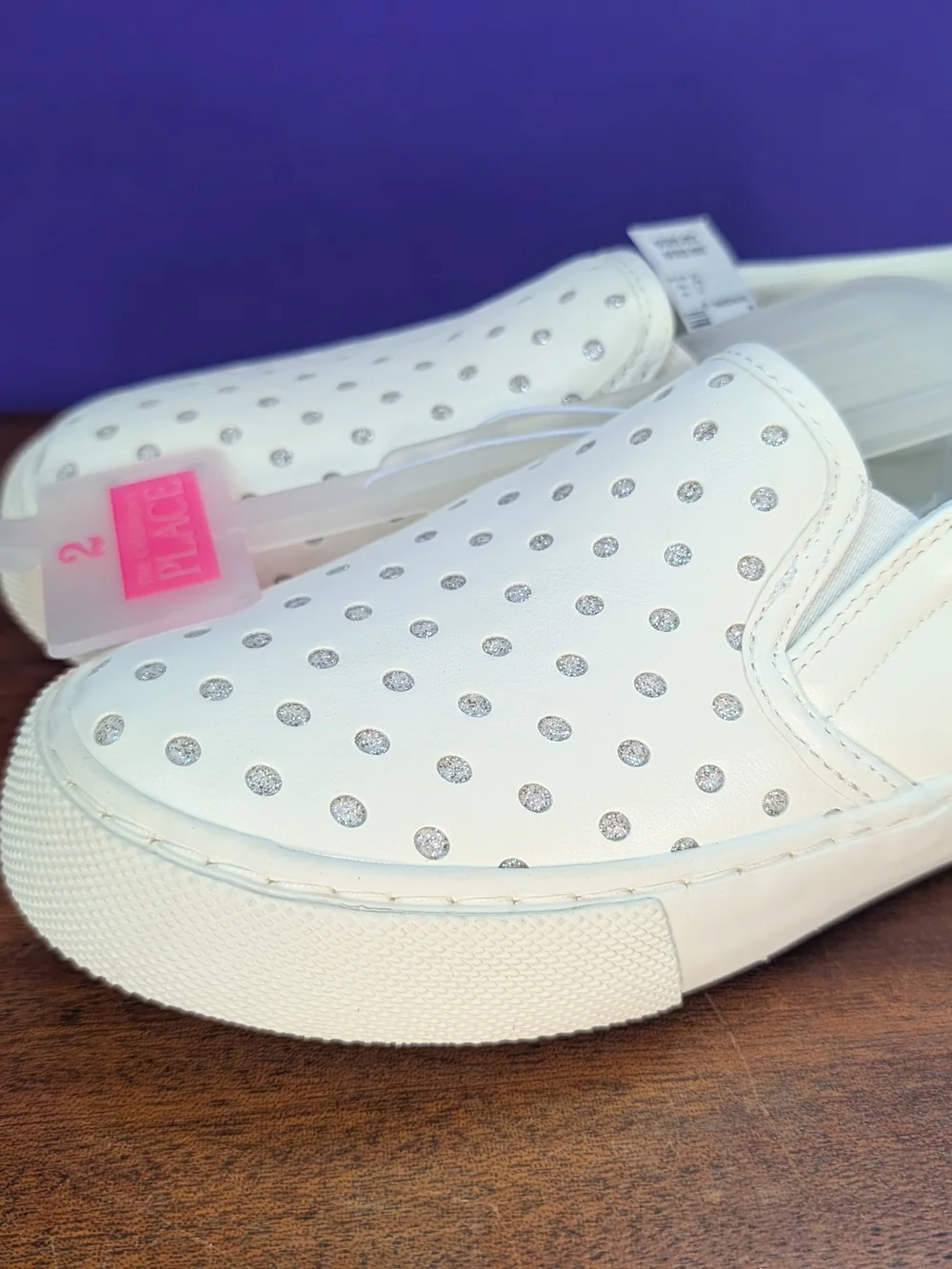 The Children's Place Girls' Size 2 White Slip-On Glitter Sneakers NWT